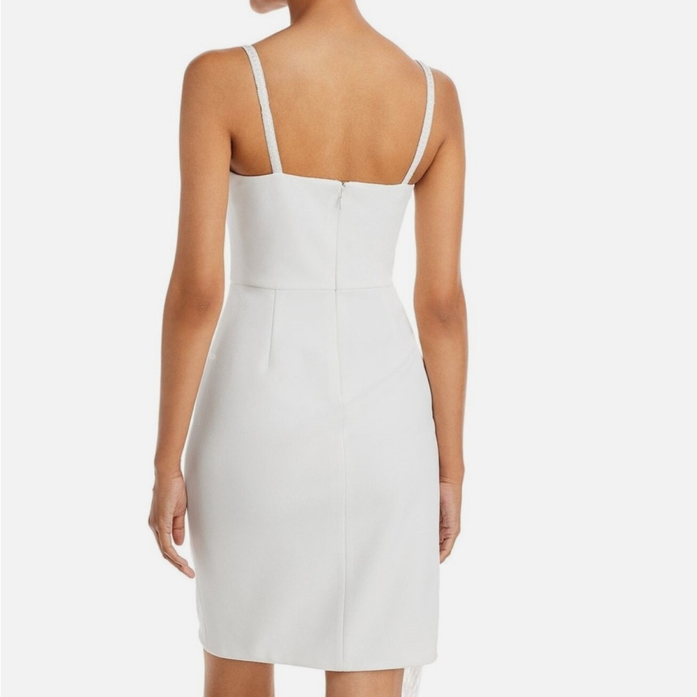 Elegant Aqua Women's Feather Trim Dress White Size 4 - Picture 3 of 3